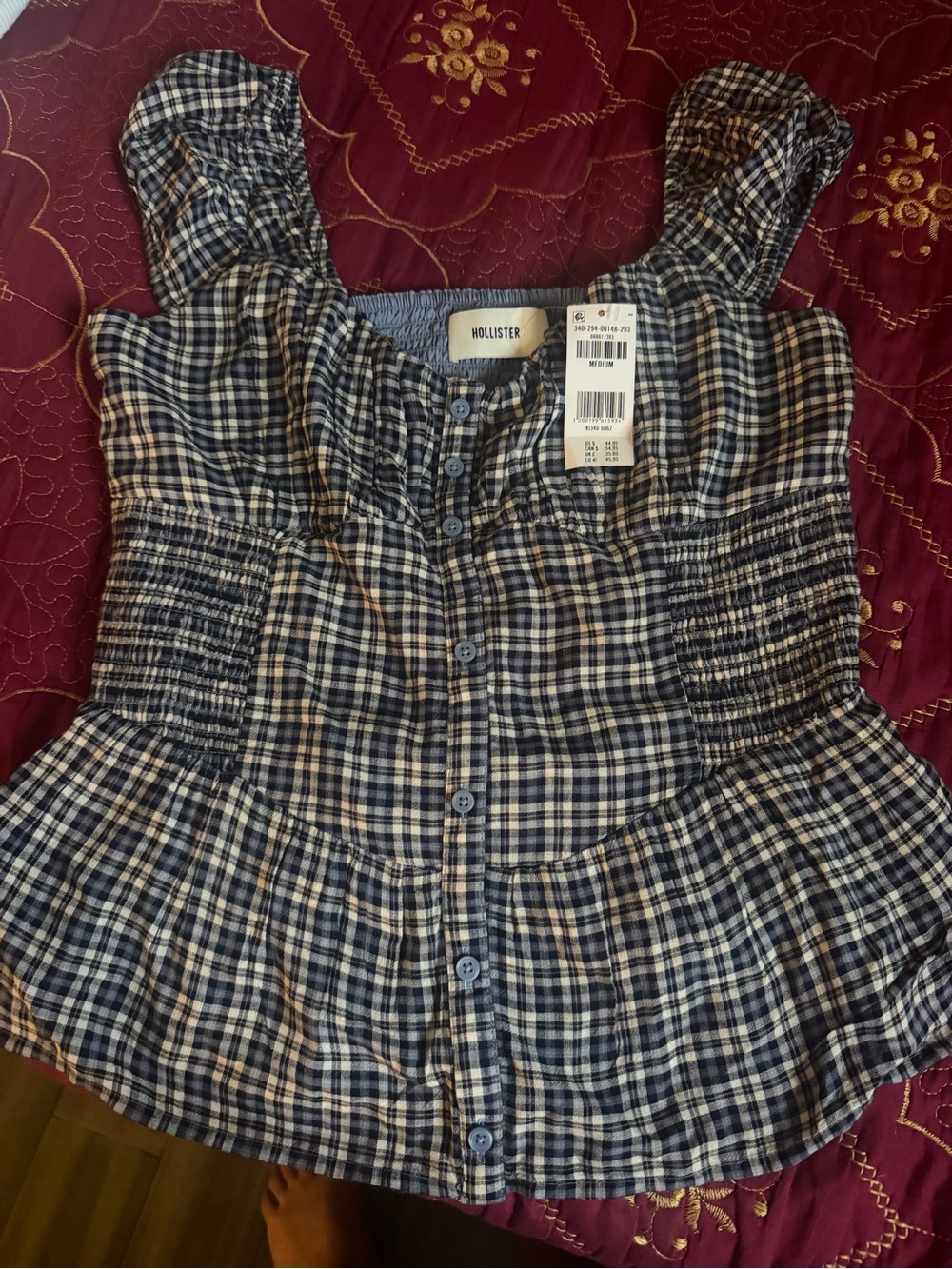 Hollister Navy & White Plaid Girls' Button-Front Sundress